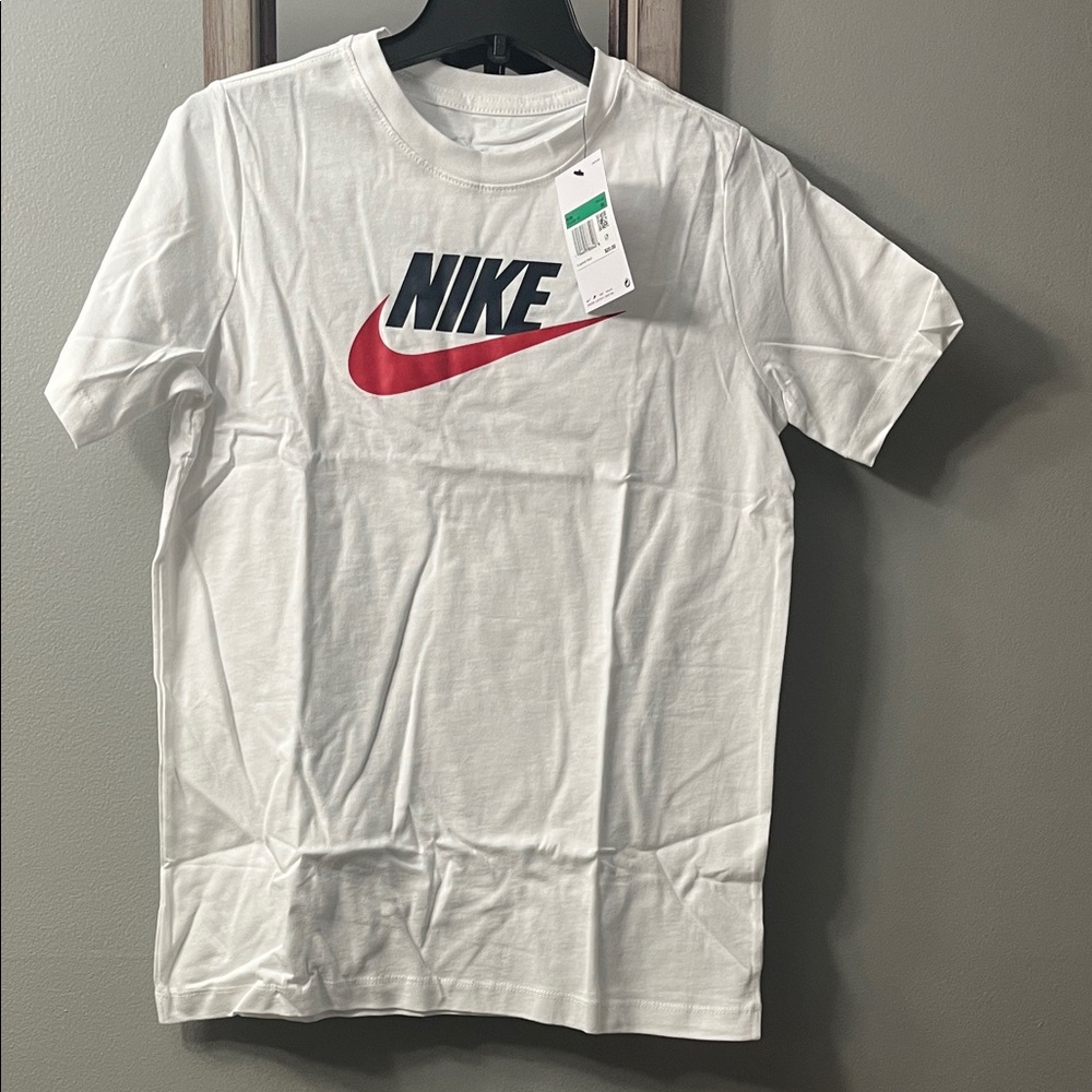 Nike Men's White Tee with Red Swoosh